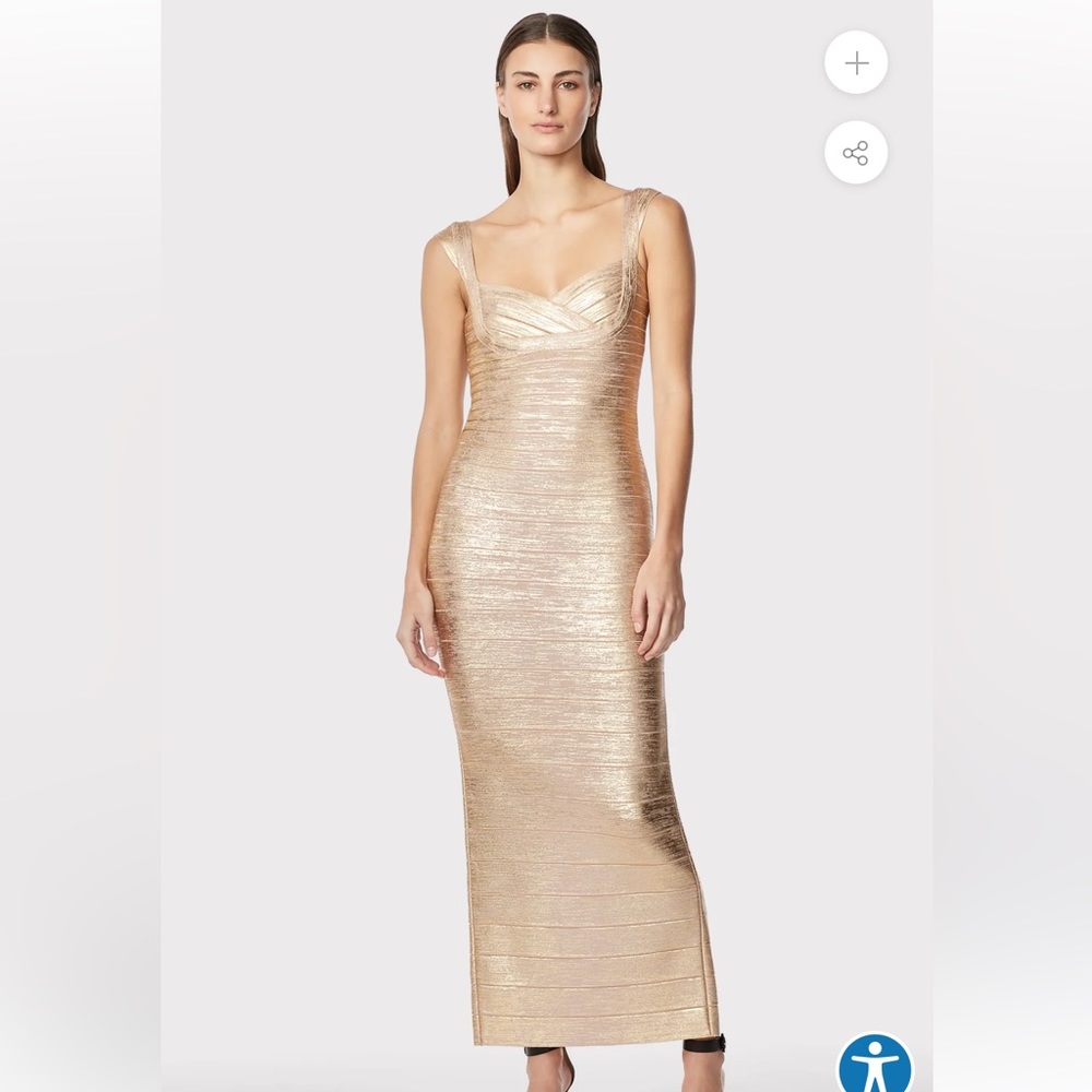 Herve Léger SWEETHEART BANDED FOIL GOWN
